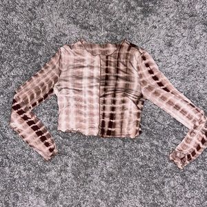Shein Brown Tie Dye Long Sleeve Top S